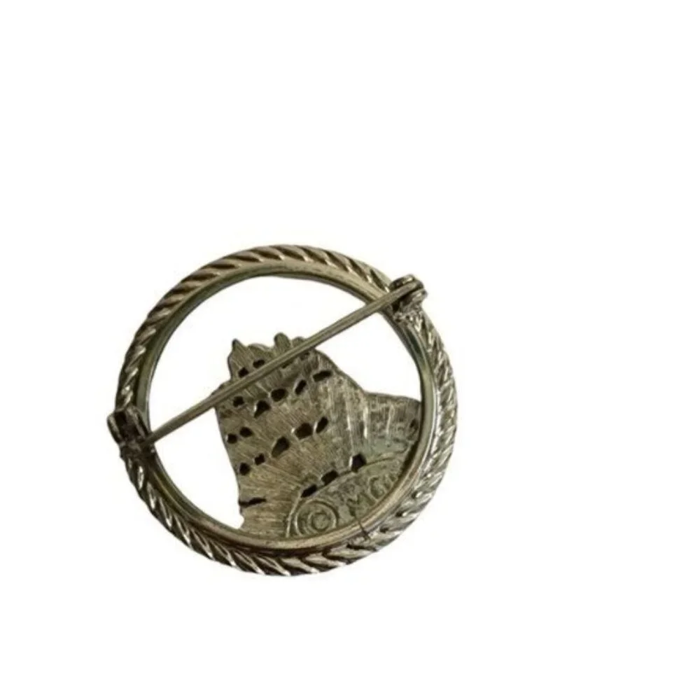 Vintage Silver Tone Round The Bounty Ship Boat signed MGM Brooch‎ Pin